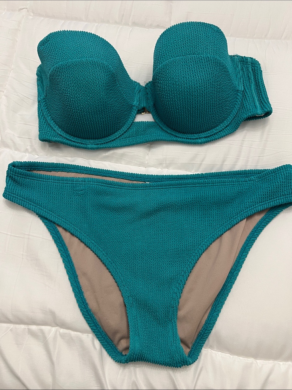 Shade & Shore Teal Textured Strapless Bikini Set